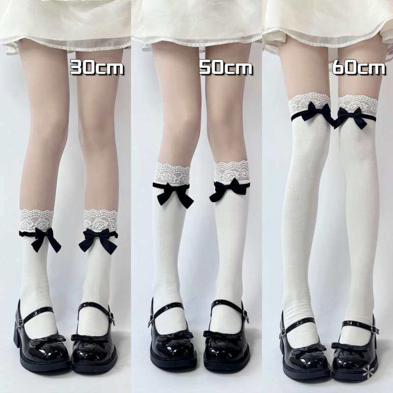 Jk Nơ Tất Ngọt Ngào Ren Bê Cotton Tất lolita Ống Giữa Tất Ren Cọc Tất lolita
