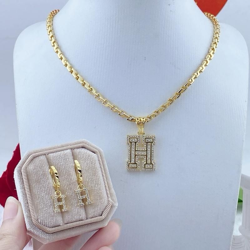 Bộ dây chuyền và bông tai chữ H Bl38 trang sức Bảo Long