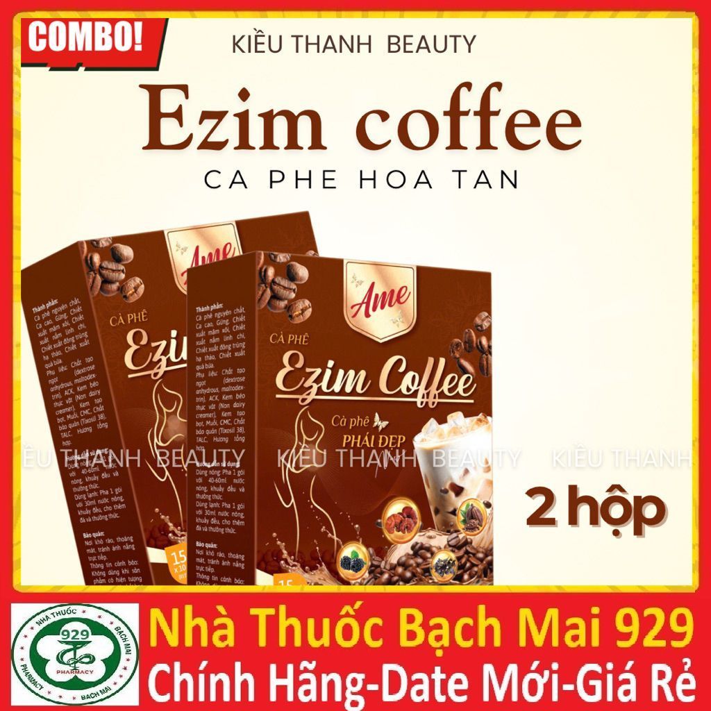 [RẺ VÔ ĐỊCH] CÀ PHÊ HOÀ TAN EZIM AME - Ezim coffee với Gừng đen, Mâm xôi đen, Nấm linh chi, nấm đông
