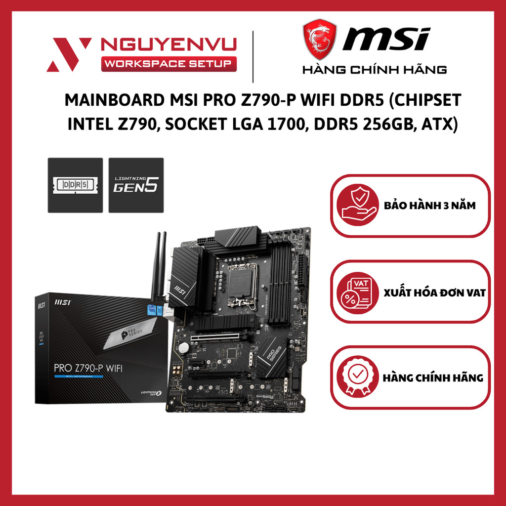 Mainboard MSI PRO Z790-P WIFI, Intel Z790, LGA1700, ATX, 4×DDR5 - Hàng Chính Hãng