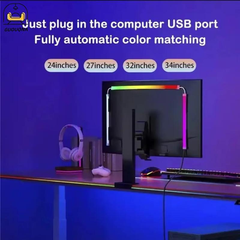 GUOUQNA LED Sync RGB LED Strip Lights cho màn hình 24-34 Inch USB-Powered Balight Piup Đèn khí quyển