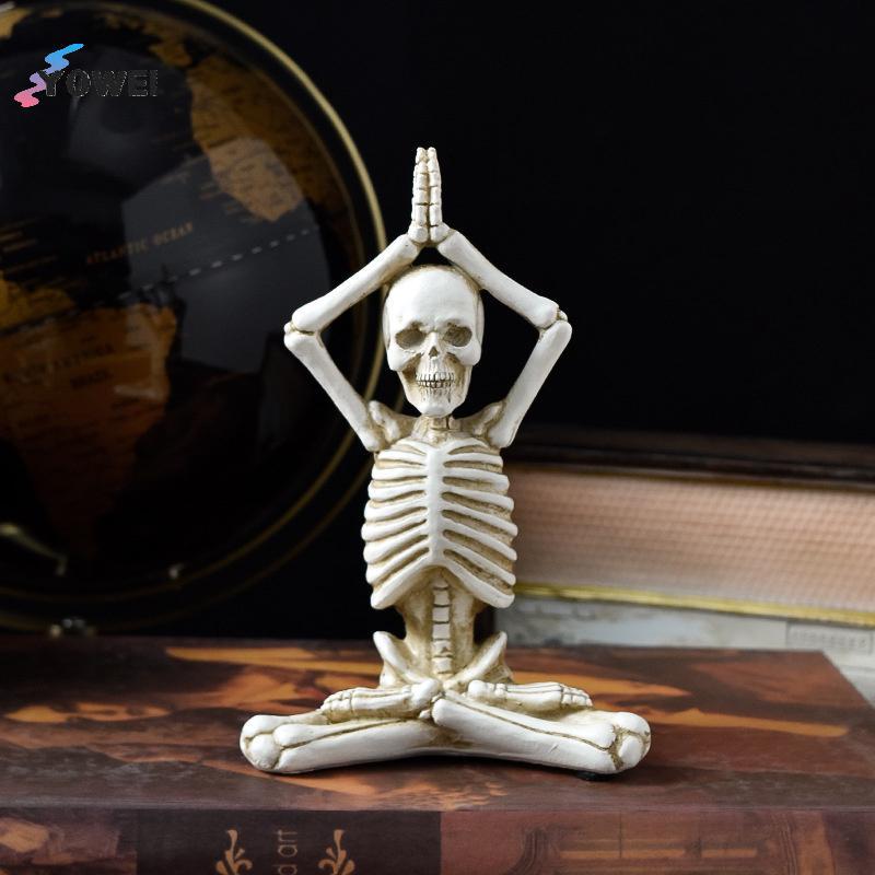 YOWEI Halloween Skeleton Resin Bức tượng - 'See No Evil, Hear No Evil, Speak No Evil' Trang trí đầu 
