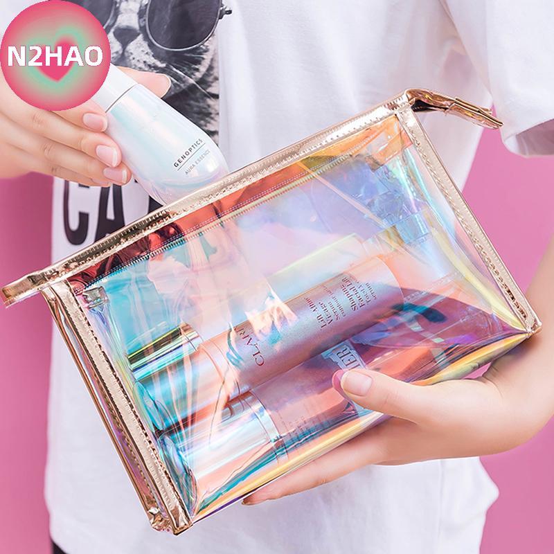 N2HAO Túi đựng mỹ phẩm ba chiều đầy màu sắc TPU Clear Makeup Beauty Organizer Pouch n