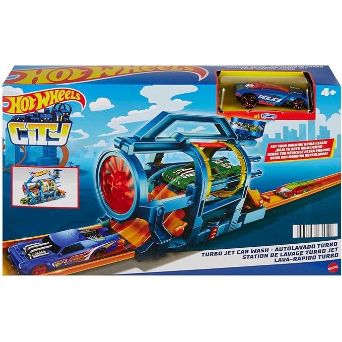 Đồ chơi lắp ghép FJN34/FJN35 Hot Wheels Turbo Jet Car Wash Playset cho bé trai từ 4-8 tuổi