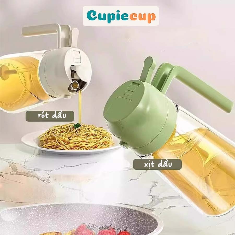 Bình Thủy Tinh Đựng Dầu Ăn, Chai Đựng Dầu Ăn 470ml Siêu Tiện Ích 2in1 Rót và Xịt Lo009