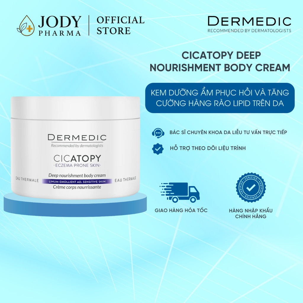 [HÀNG CÔNG TY] Kem dưỡng ẩm body cho da khô, kích ứng, da chàm Dermedic Cicatopy Nourishment Body Cr