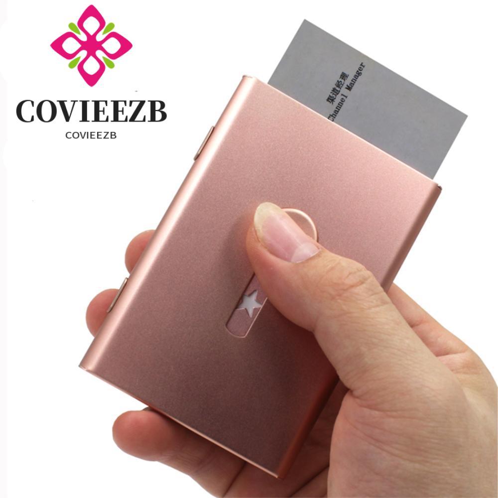 COVIEEZB Thumb Slide Out Business Name Card Holder Nhôm Men Metal Scrub Creative Hand Push ID Card C