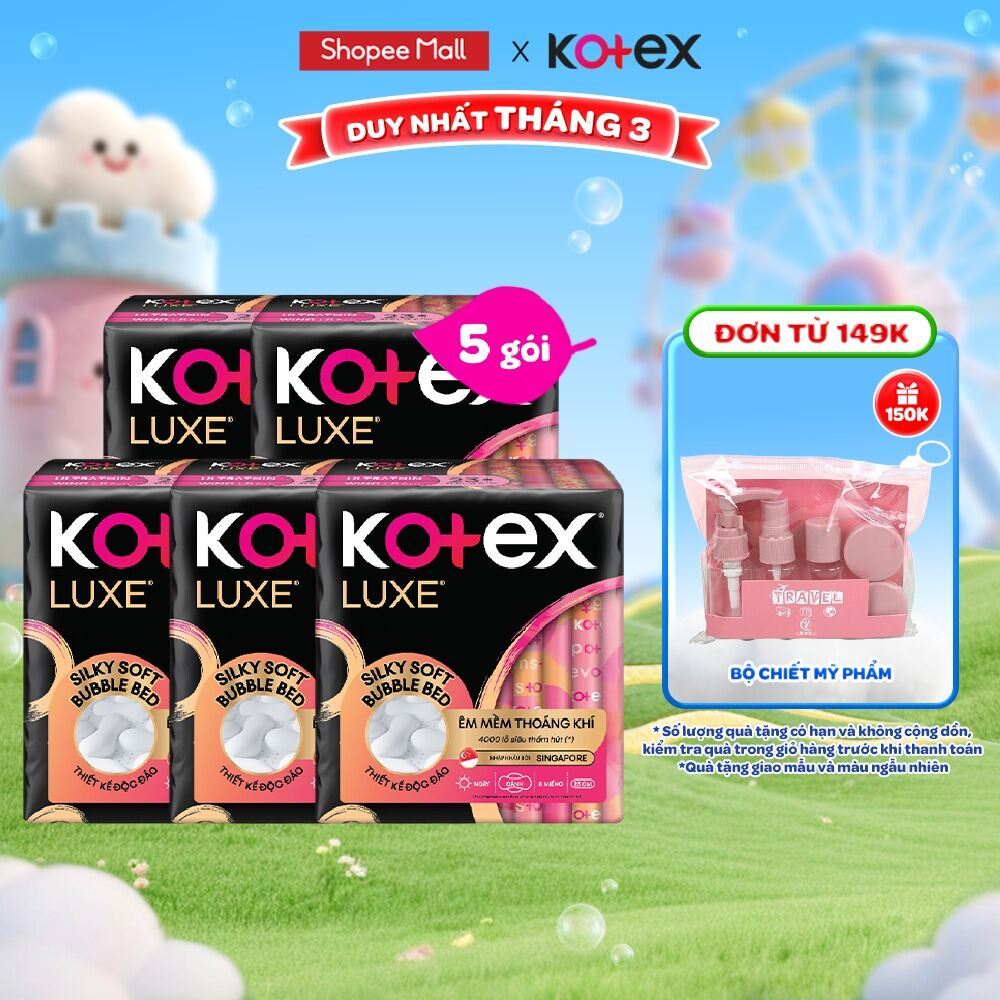 Combo 2/Combo 5/Băng vệ sinh Kotex LUXE Ngày Cánh 23cm 8 miếng
