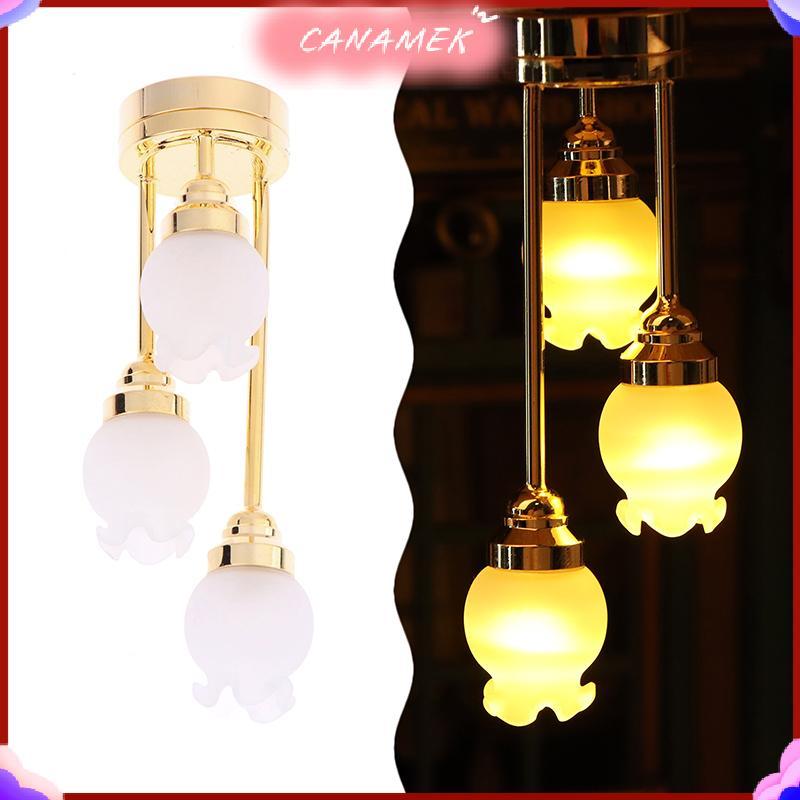 CANAMEK 1: 12 Nhà búp bê Đèn chùm LED thu nhỏ Đèn trần Bud 3 đầu Búp bê Nhà phòng khách Trang trí ph