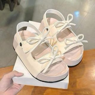 Dép Sandal Quai Hậu Nữ 2 Nơ Thời Trang Phù Hợp Mọi Trang Phục Màu Kem Sang Trọng