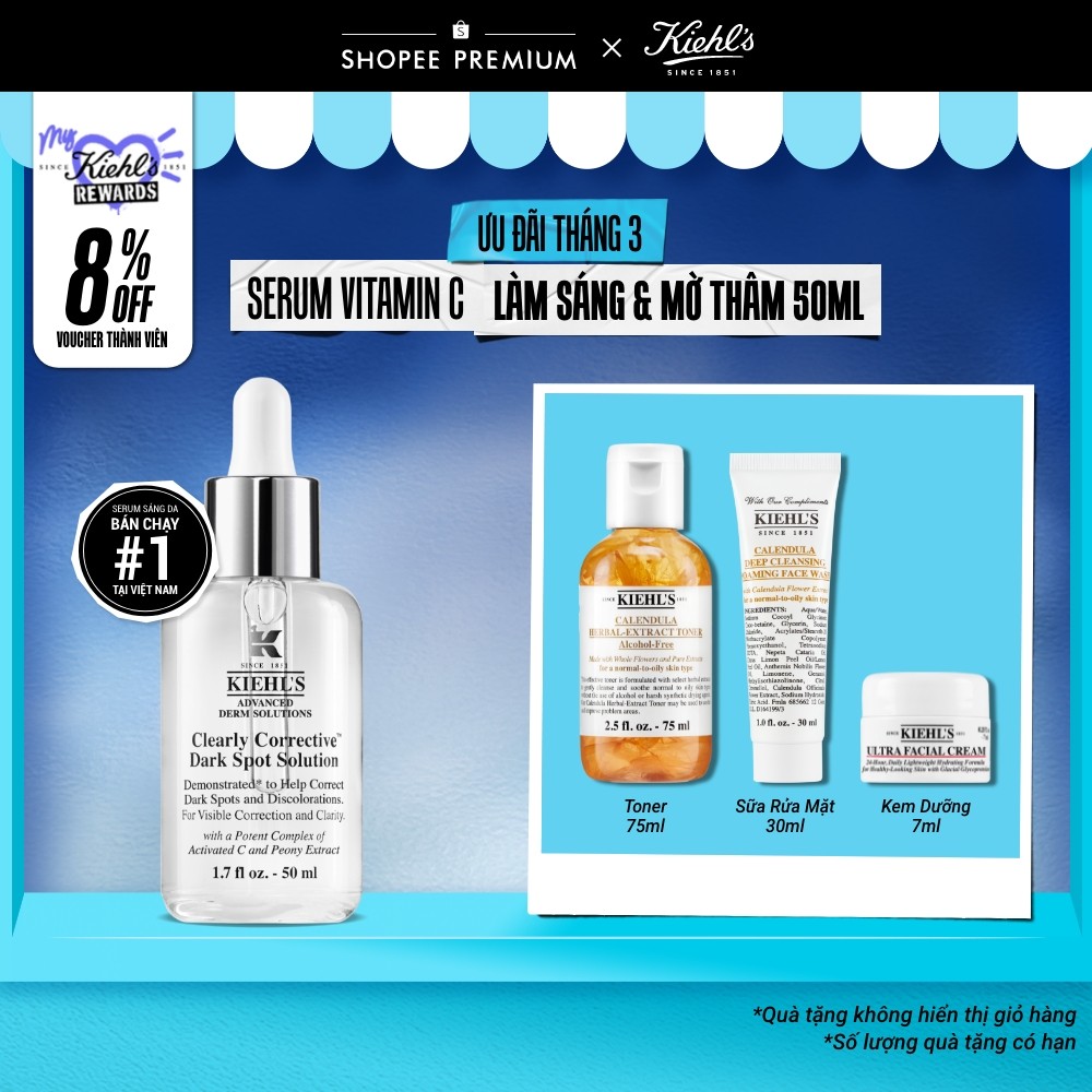Serum Vitamin C làm sáng da & mờ thâm mụn Kiehl's Clearly Corrective™ Dark Spot Solution 50ml