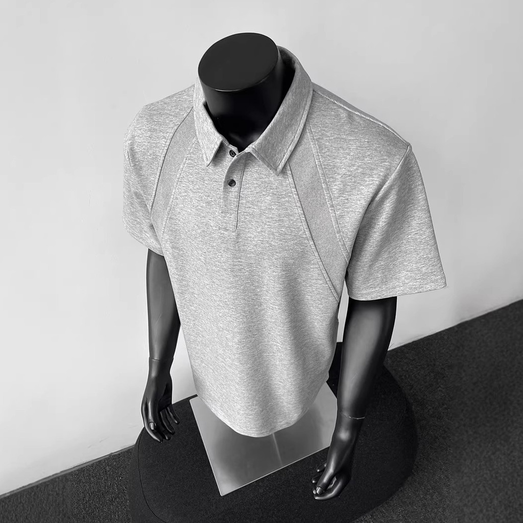 American-Style Shoulder Patchwork Short-Sleeved T-shirt Polo Shirt Men's Summer New Air Layer Design