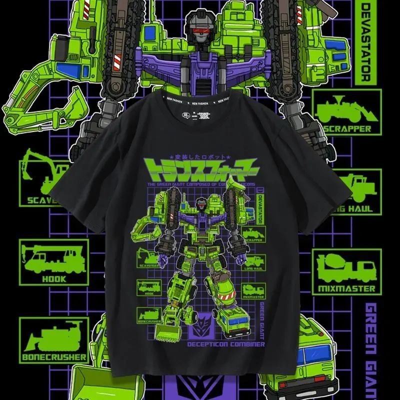 Transformers Decepticon Devastator G1 Áo thun họa tiết Cotton tay ngắn dáng rộng