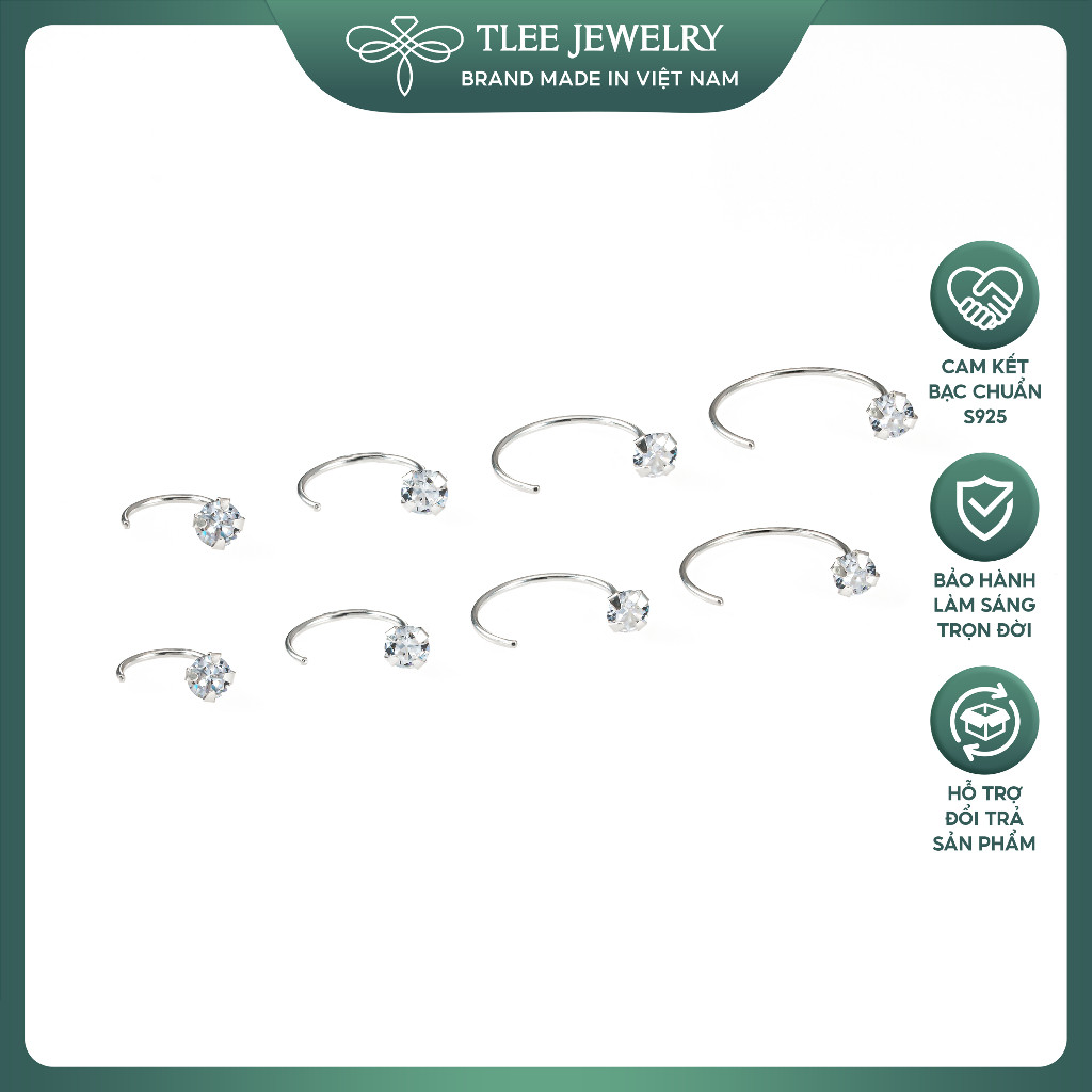 Bông tai bạc TLEE có nụ đá hình móc unisex TLEE JEWELLY B0241