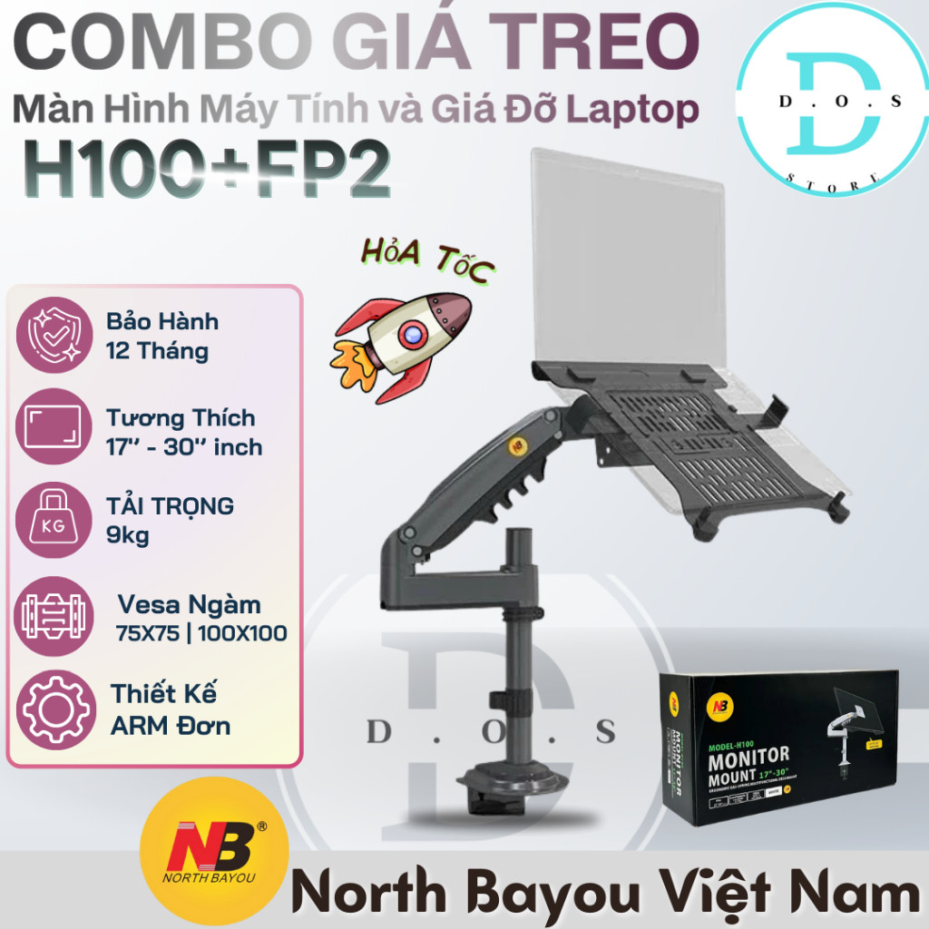 [Combo] Giá Treo Màn Hình Máy Tính & Giá Kẹp LAPTOP [North Bayou] [H100+FP2] Monitor ARM |
