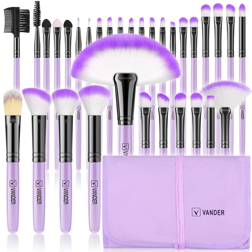 Bộ cọ trang điểm chuyên nghiệp VANDER 32 món, bộ cọ nền tán mỹ phẩm, màu tím