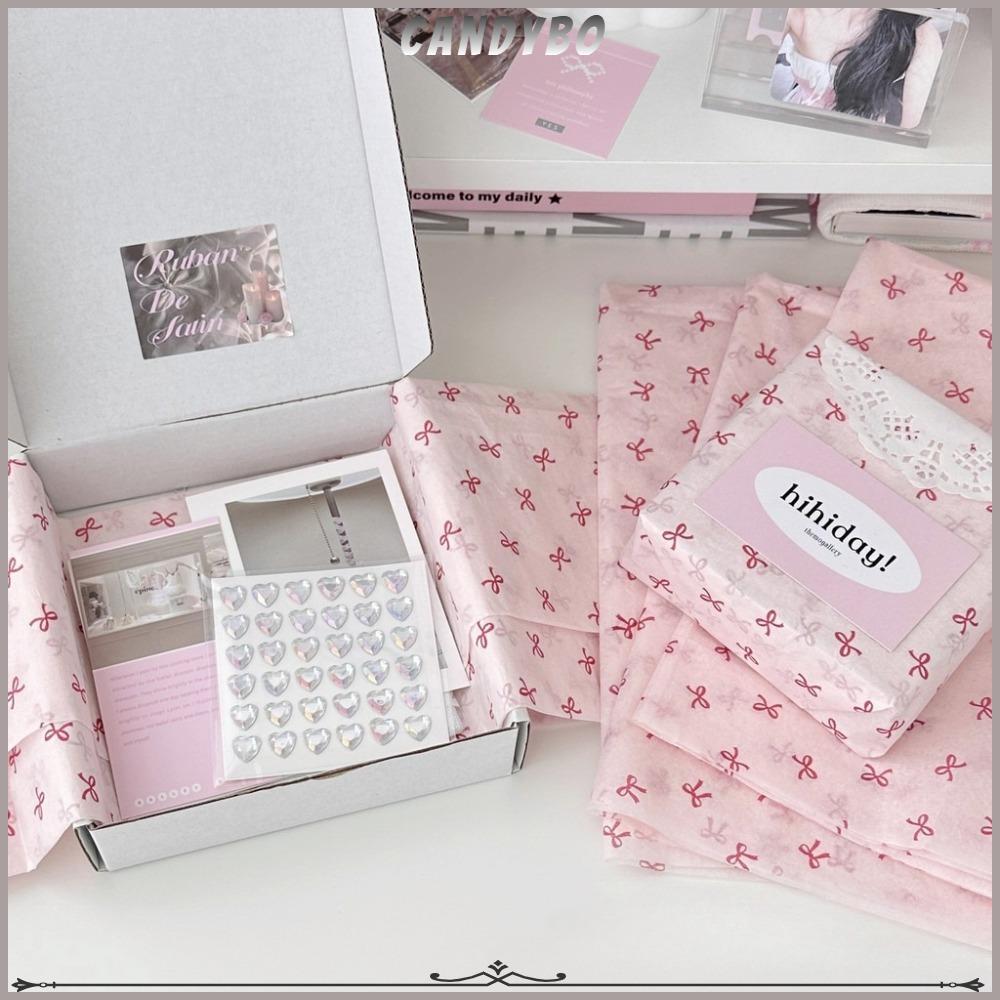 CANDYBO 20 tờ Ins Ballet Bow Copy Paper, Hoa văn nơ màu hồng Vật liệu đóng gói quà tự làm, Giấy lê t