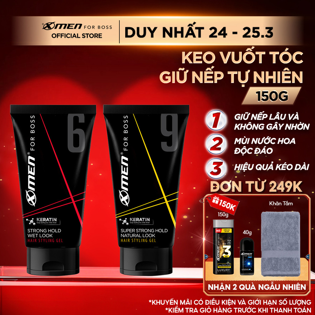 Gel Vuốt Tóc Nam XMen for Boss - Tạo Kiểu Tóc, Giữ Nếp 8H, Thành Phần Keratin Giúp Tóc Chắc Khỏe