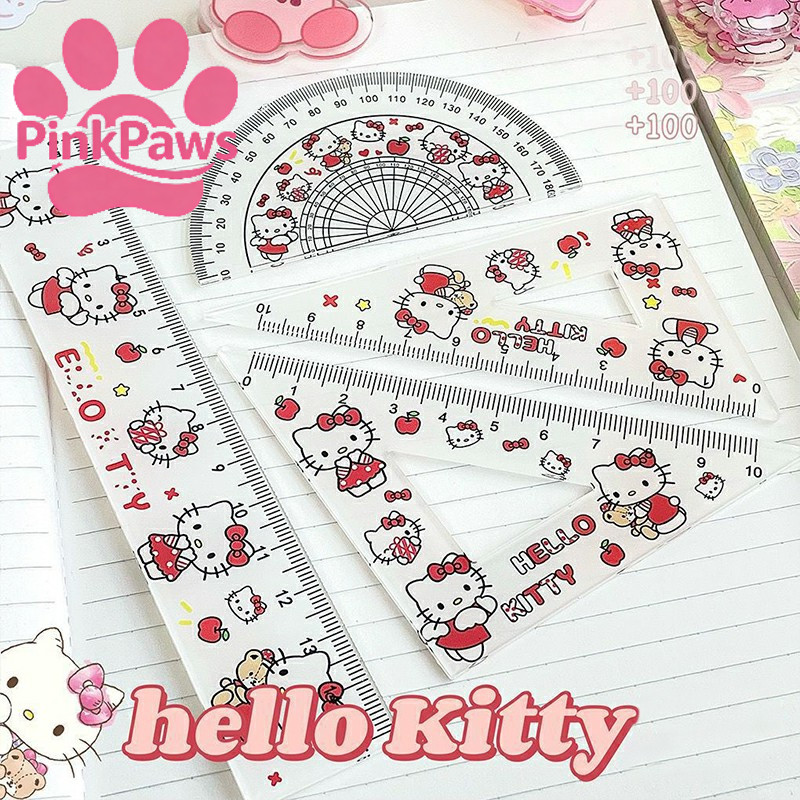Bộ 4 thước kẻ acrylic Sanrio thước kẻ hình tam giác trái tim sáng tạo dành cho bé gái thước kẻ vẽ ho
