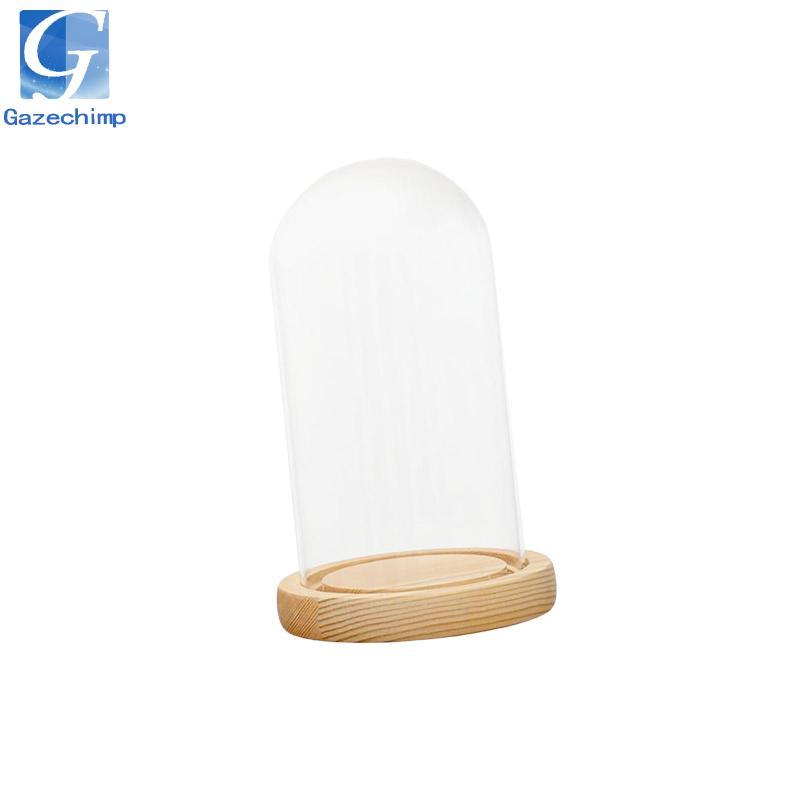 Gazechim Glass Dome Cloche Bell Jar Đế gỗ Để bàn Mái vòm trung tâm để trưng bày Nến trụ nhỏ, hoa, mọ