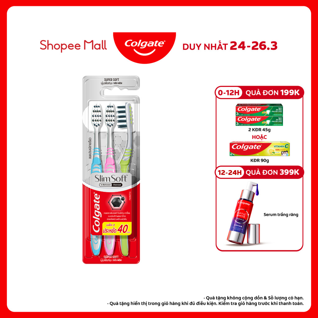 Bàn chải Colgate Slimsoft Between Charcoal lông chải mềm mảnh xen sợi phủ than hoạt tính