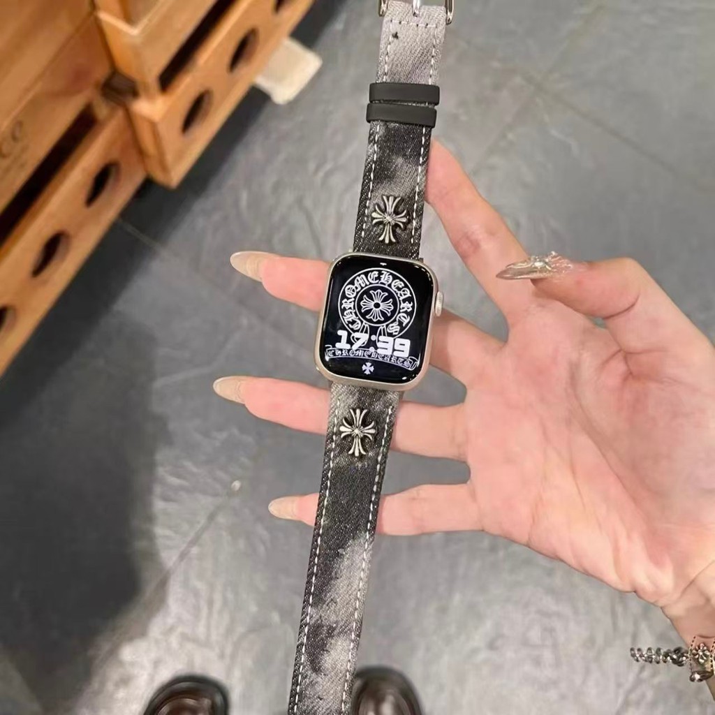 Dây đeo đồng hồ retro tie-dye denim, phù hợp với Apple Watch Series 10 và 11