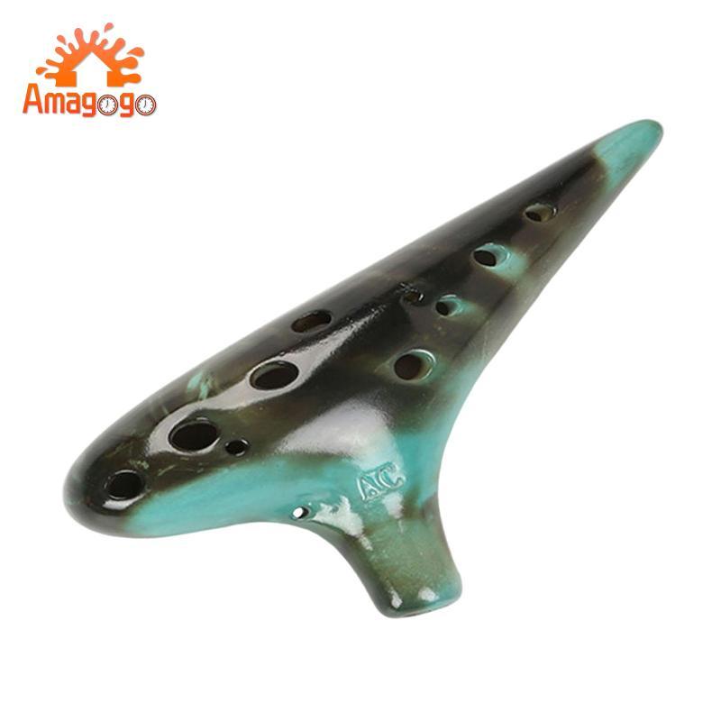 Bộ dụng cụ Mini gốm sứ 12 lỗ Alto C Ocarina có dây đeo Túi lưu trữ để học nhạc chuyên nghiệp