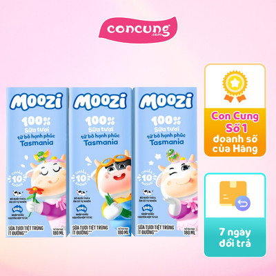 Sữa tươi tiệt trùng Moozi ít đường 180ml (lốc 3 hộp)