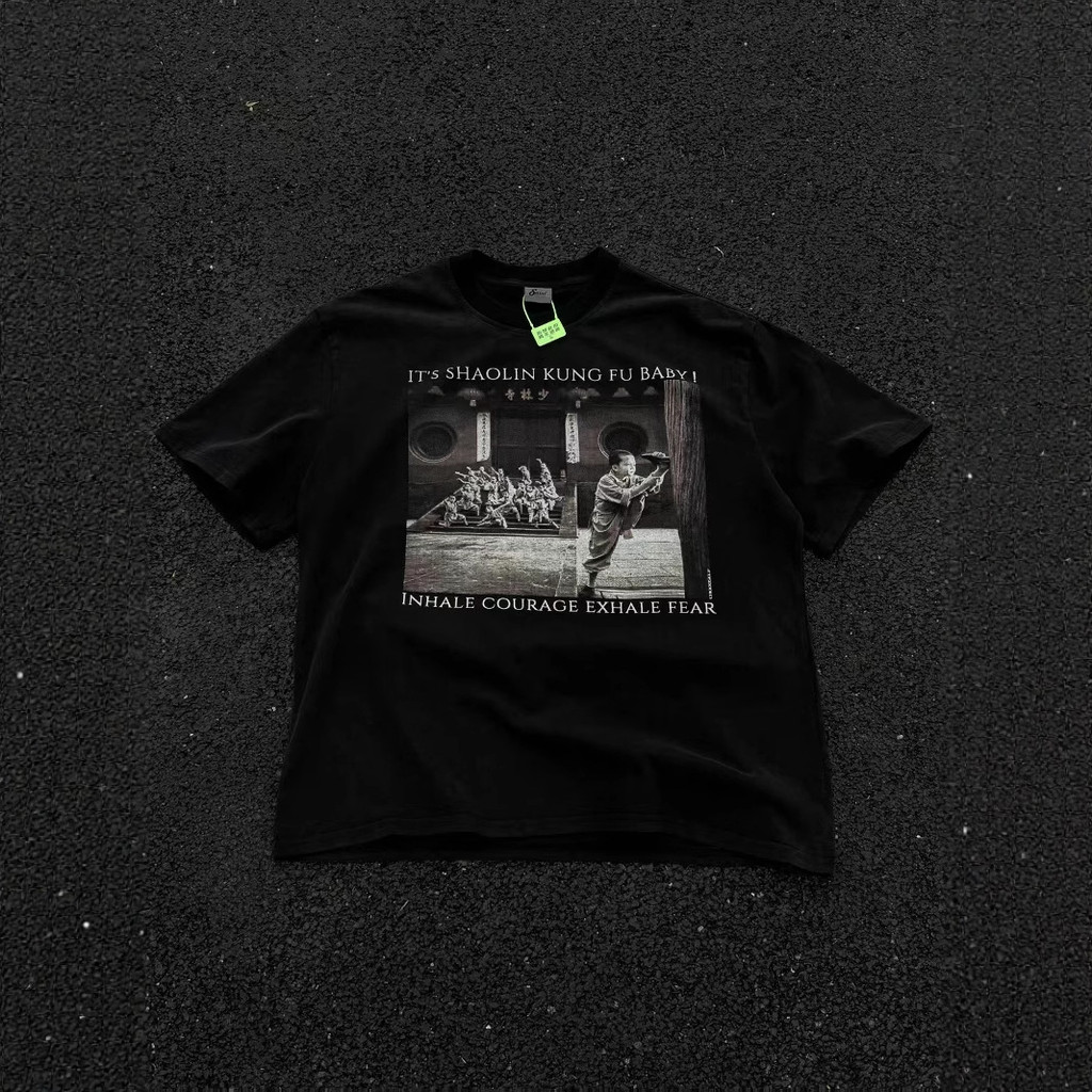 9IWK “ Inhale courage，Calling out fear ” Shaolin Kung Fu elements Heavyweight washed and distressed 