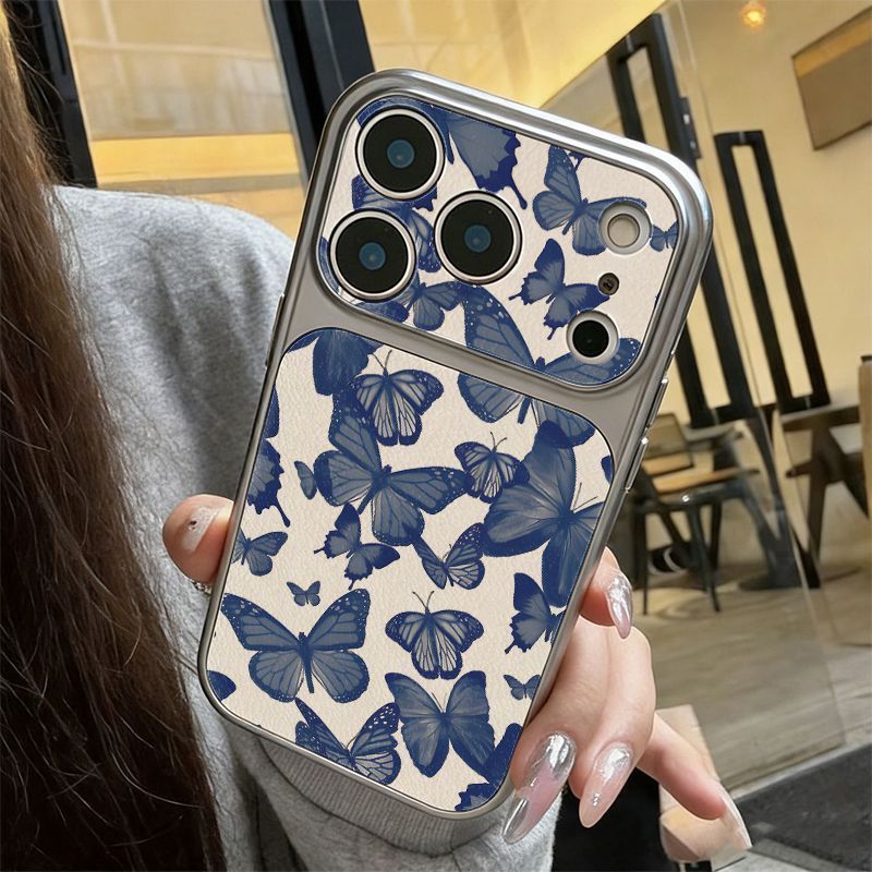 Bao Gồm Tất Cả Da Mạ Điện Ốp Lưng Điện Thoại Cứng Bay Toàn Màn Hình Bướm Xanh Chống Sốc Tương Thích 