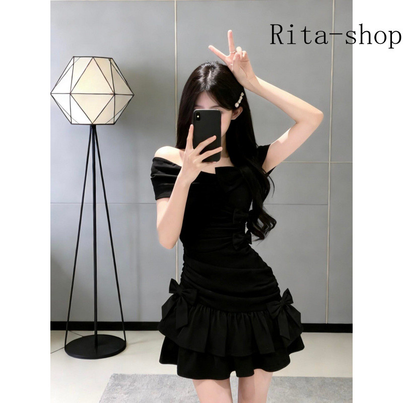 [Pre-Order] Váy Lệch Vai Nơ Phối Bèo Dáng Xòe Ngắn Ôm Eo Thiết Kế Bất Đối Xứng Phong Cách Gợi Cảm Thu Đông Cho Nữ | BigBuy360 - bigbuy360.vn