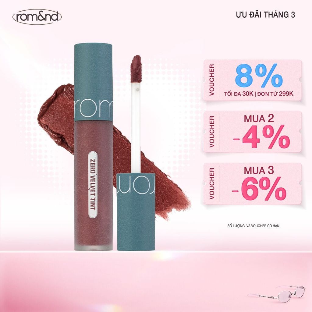 [Rom&nd] [Vintage Series] Son kem lì, lên màu chuẩn, mịn môi Hàn Quốc Romand Zero Velvet Tint 5.5g