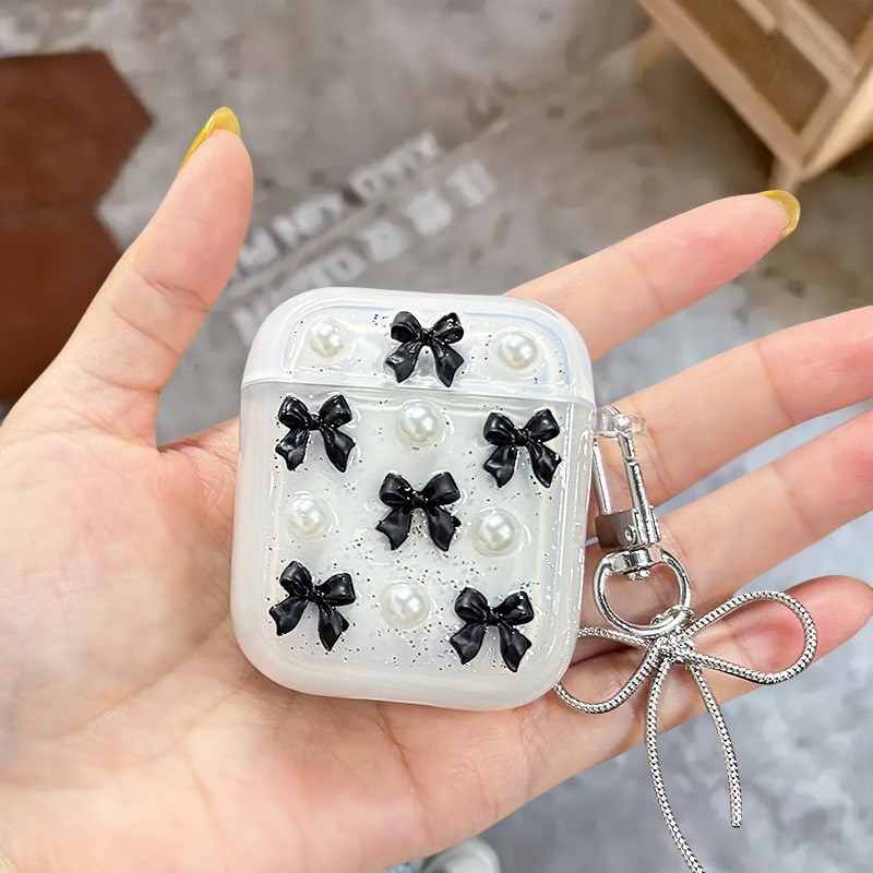 Thích hợp cho Airpods2 / 3 Vỏ tai nghe Bluetooth Apple Mặt dây chuyền lấp lánh Airpodpro Epoxy Bow