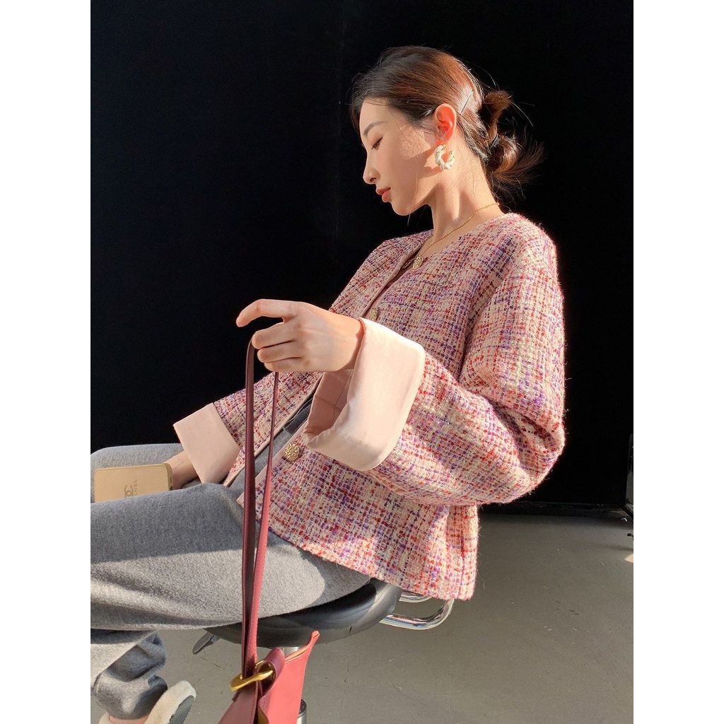 [Muxi] Áo Khoác Ngắn Cổ Tròn Cho Nữ, Xuất Sắc Xuân Thu, Thiết Kế Thời Thượng