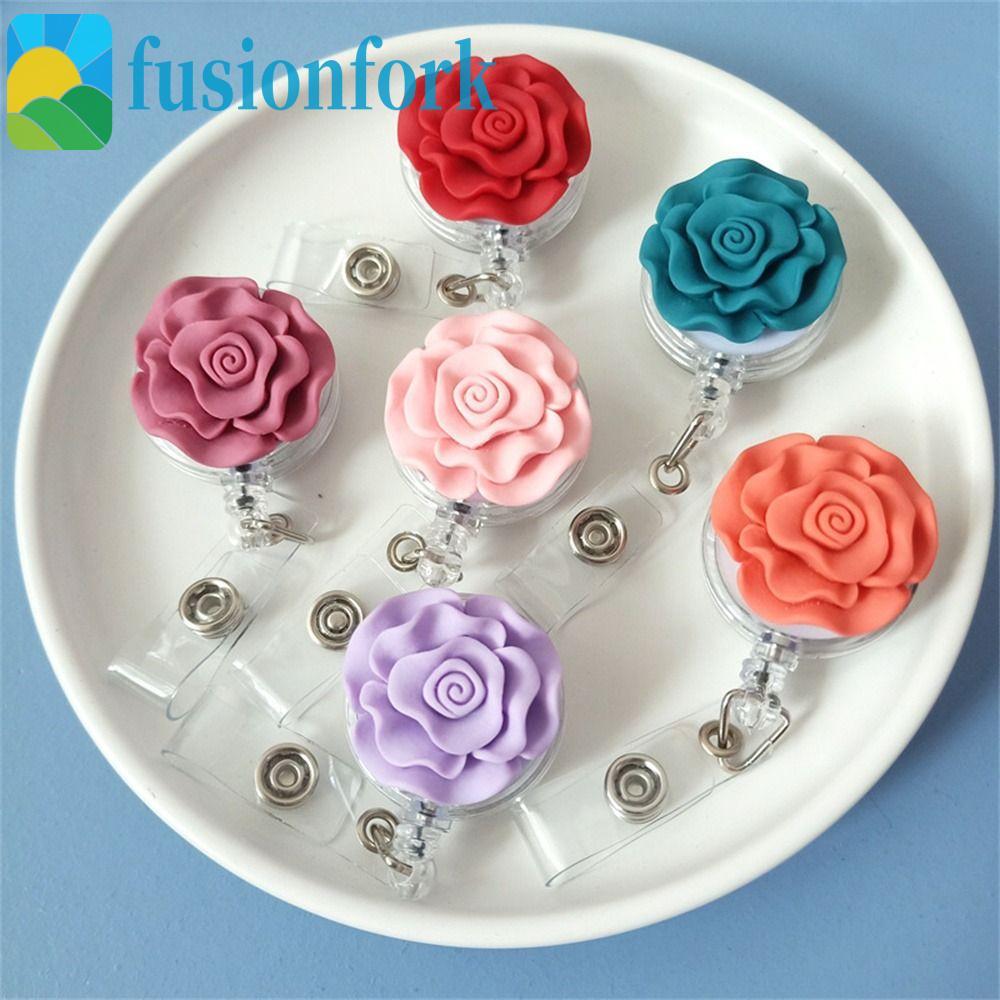 FUSIONFORK​ Giá đỡ huy hiệu có thể thu vào, 3D Flora Bow Flower Nurse Badge Reel, Thẻ ID dễ thương T
