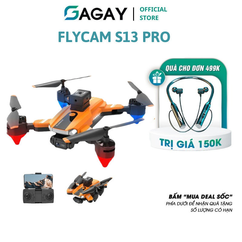 Flycam s13 pro quay vòng 360 độ, flycam mini camera kép giá rẻ phù hợp với người mới tập chơi