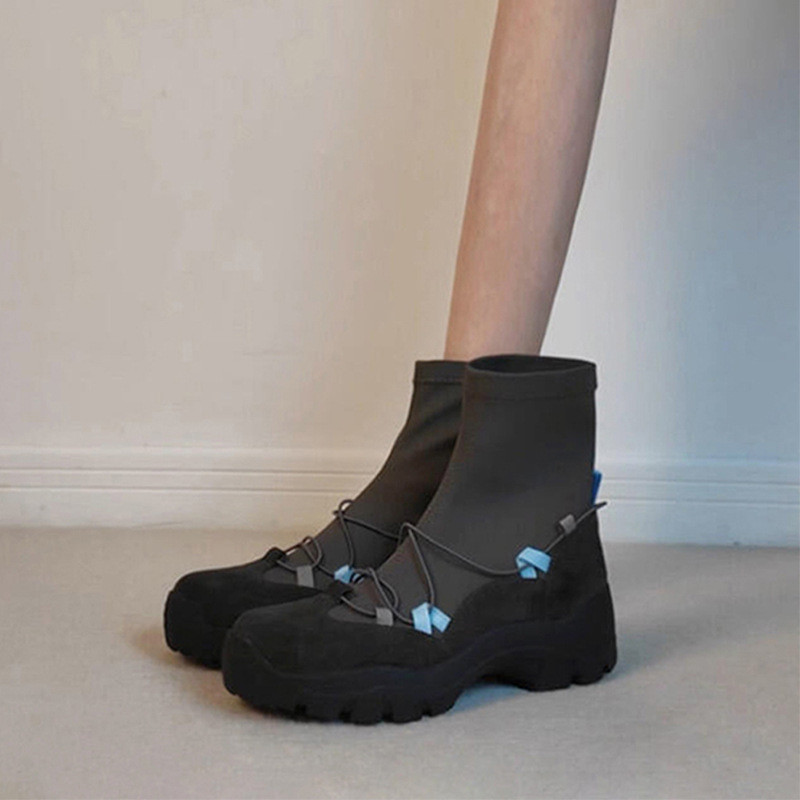 Cowhide Version~Retro Thick-Soled Round-Toe Slim Boots for Women, Fashionable Sporty Style Genuine L