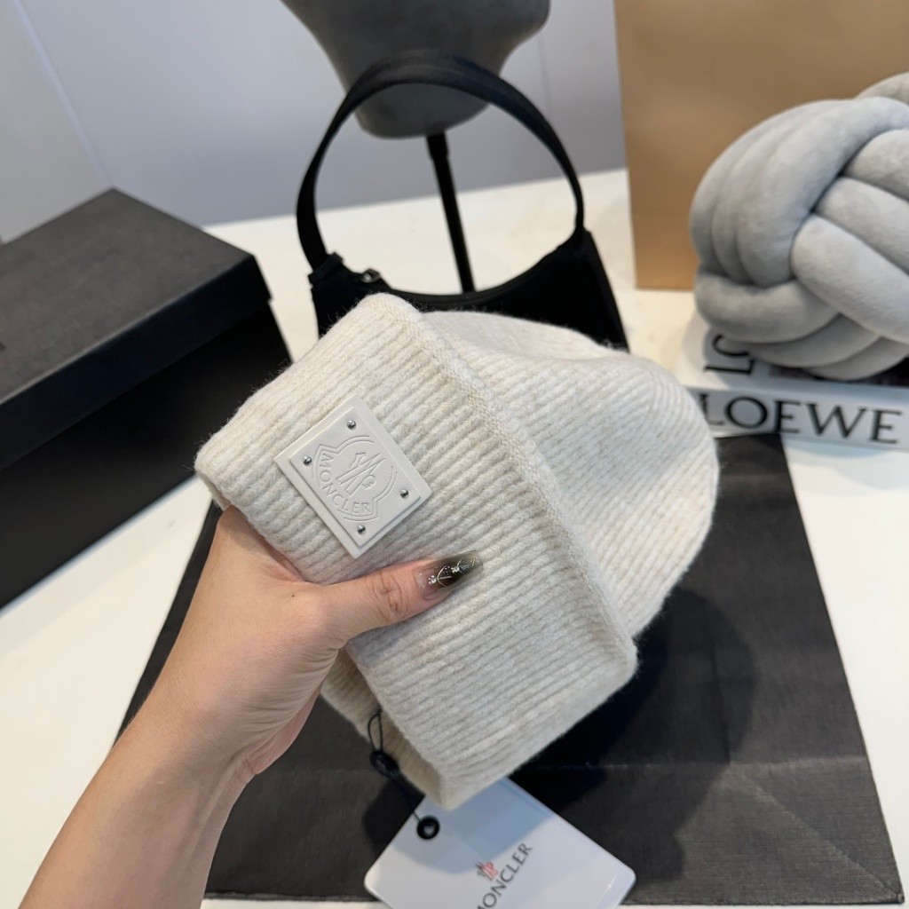 Moncler Dệt Kim Mũ Vuông LOGO Nhỏ Mái Vòm Len Mũ dc