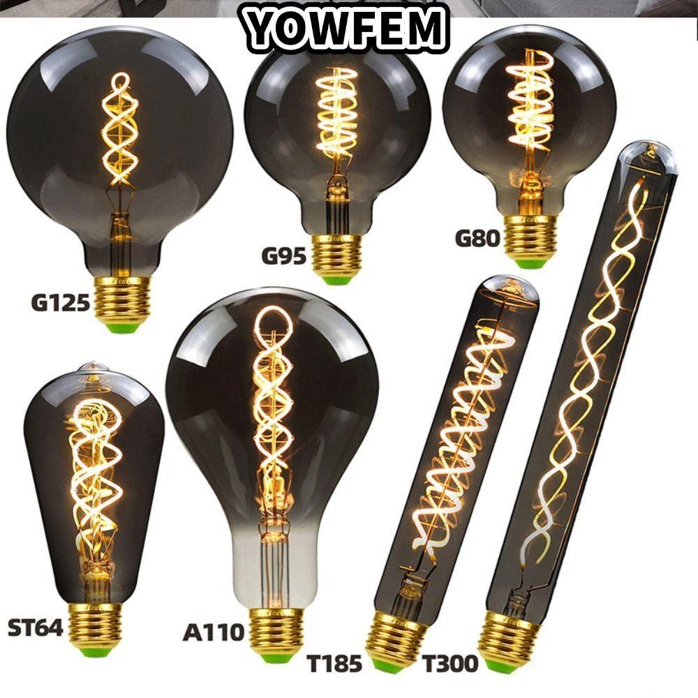 YOWFEM Dây Tóc, Đèn Edison Kính Vintage Retro Bóng Đèn, Đầu Nối Vít Nóng Mạ Điện Màu Xám Cổ Đèn Edis