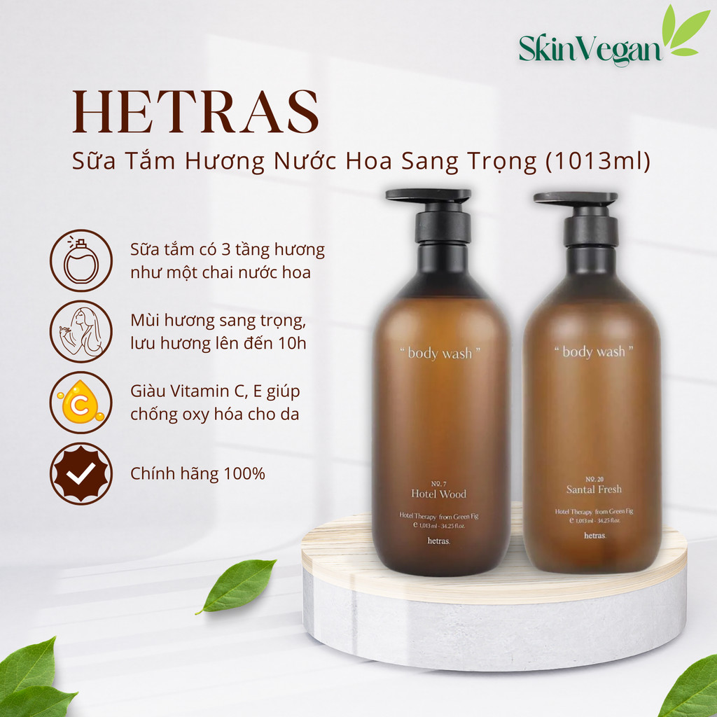 (Hàng CTY) Sữa Tắm Hương Nước Hoa Hetras Body Wash Hotel Wood / Santal Fresh 1013ml