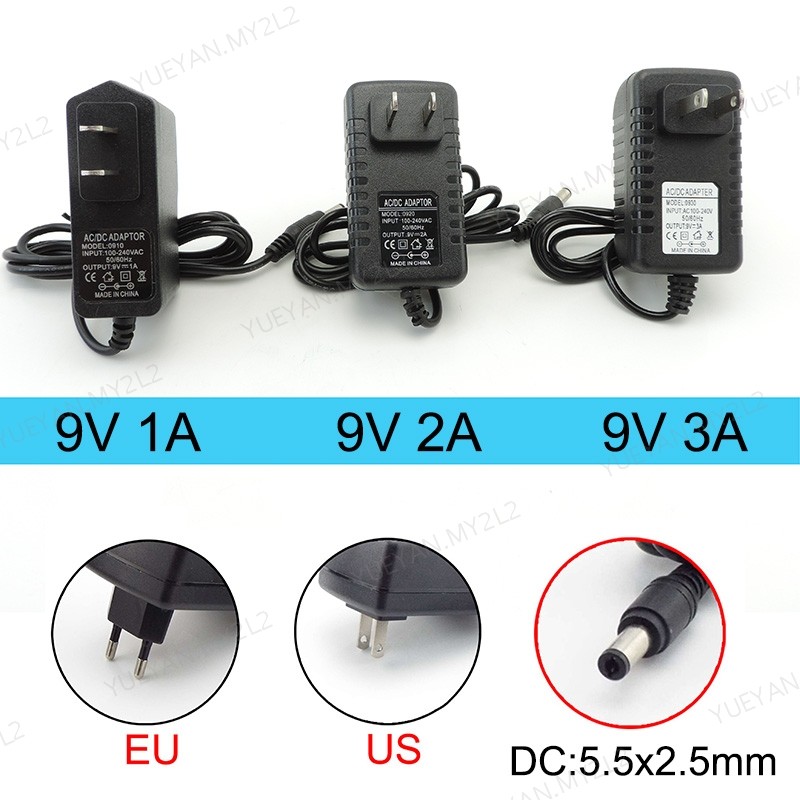 AC 110V 220V sang DC 9V 1A 2A 3A 9V2A 9V1A Bộ chuyển đổi nguồn EU US 1000ma 2000ma 3000ma Bộ sạc chu