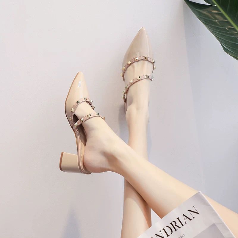 Dép mũi nhọn mùa xuân hè Baotou - Gót dày vừa có đinh tán 9uIaBxmek80109