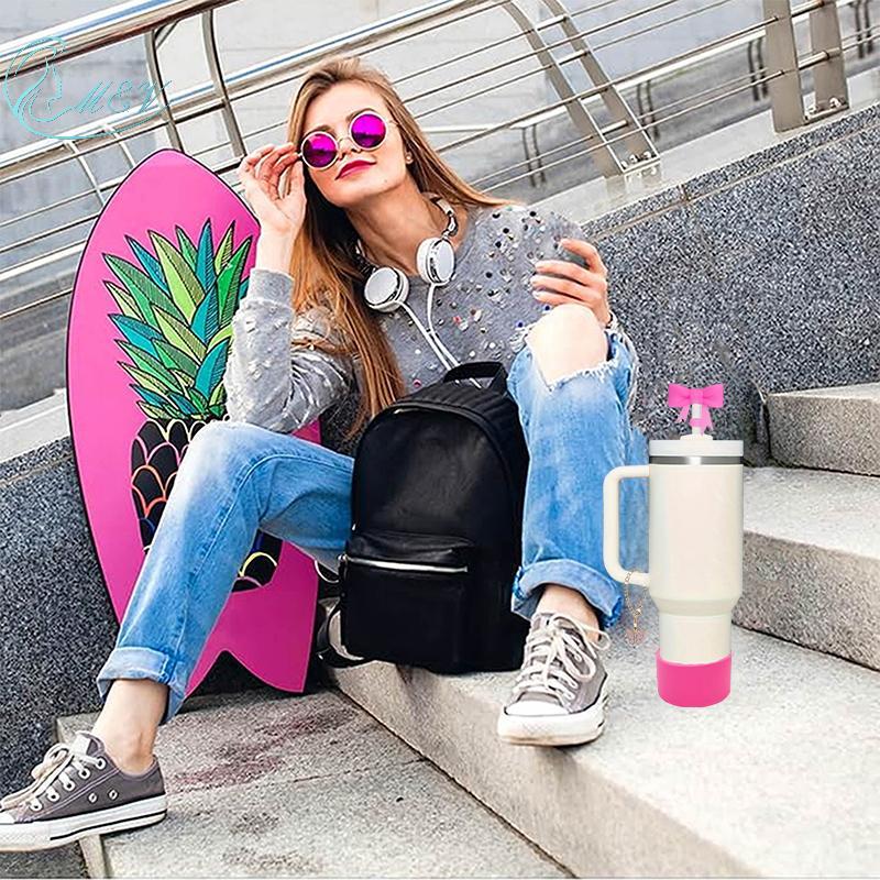 Gent Stanley Cup Phụ Kiện Bộ, Nơ Ống Hút Bao Da Dễ Thương Cho Stanley Cup 30 / 40oz Tumble, Bướm Dây