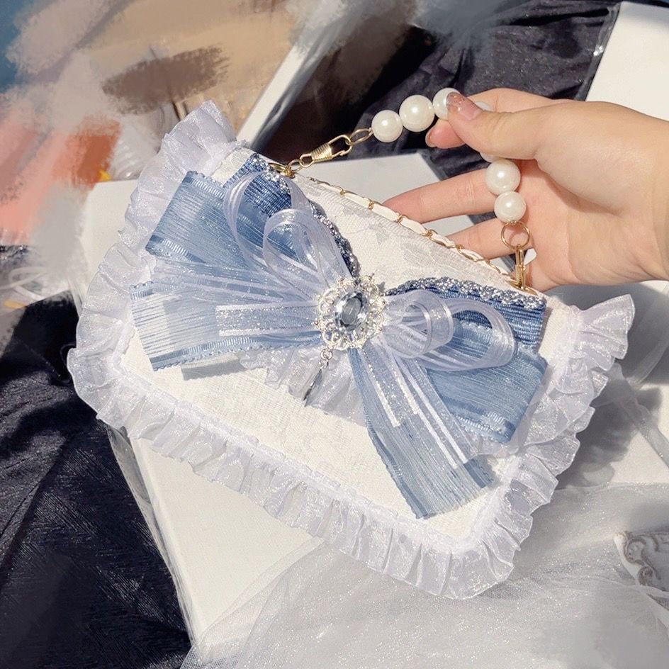 Giảm lo lắng Nguyên bản lolita All-Match Bạc Xanh lo Túi Messenger Túi lolita Ren Nơ Cao Cấp Phong C