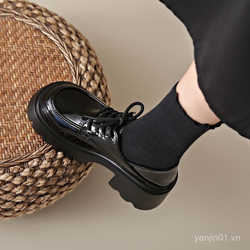 Giày Da Nhỏ Đế Dày Nữ Mùa Xuân Mùa Hè Phong Cách Mới Retro Phong Cách Anh Quốc Tăng Màu Đen Preppy j