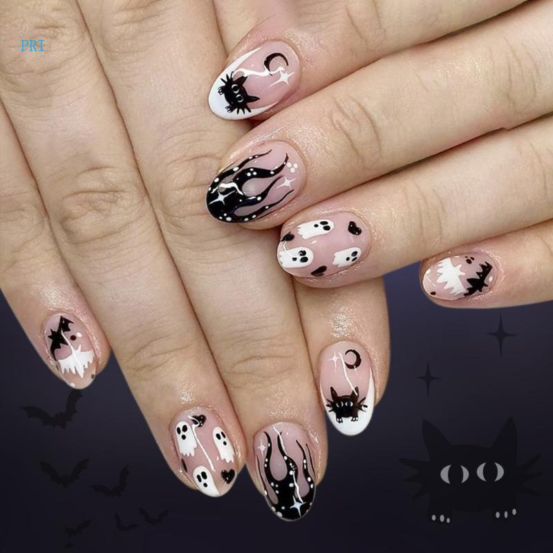 Pri 24 Chiếc Full Cover Acrylic Nail Halloween Press on Nail Stick on Nail Stick on Nail for Womens