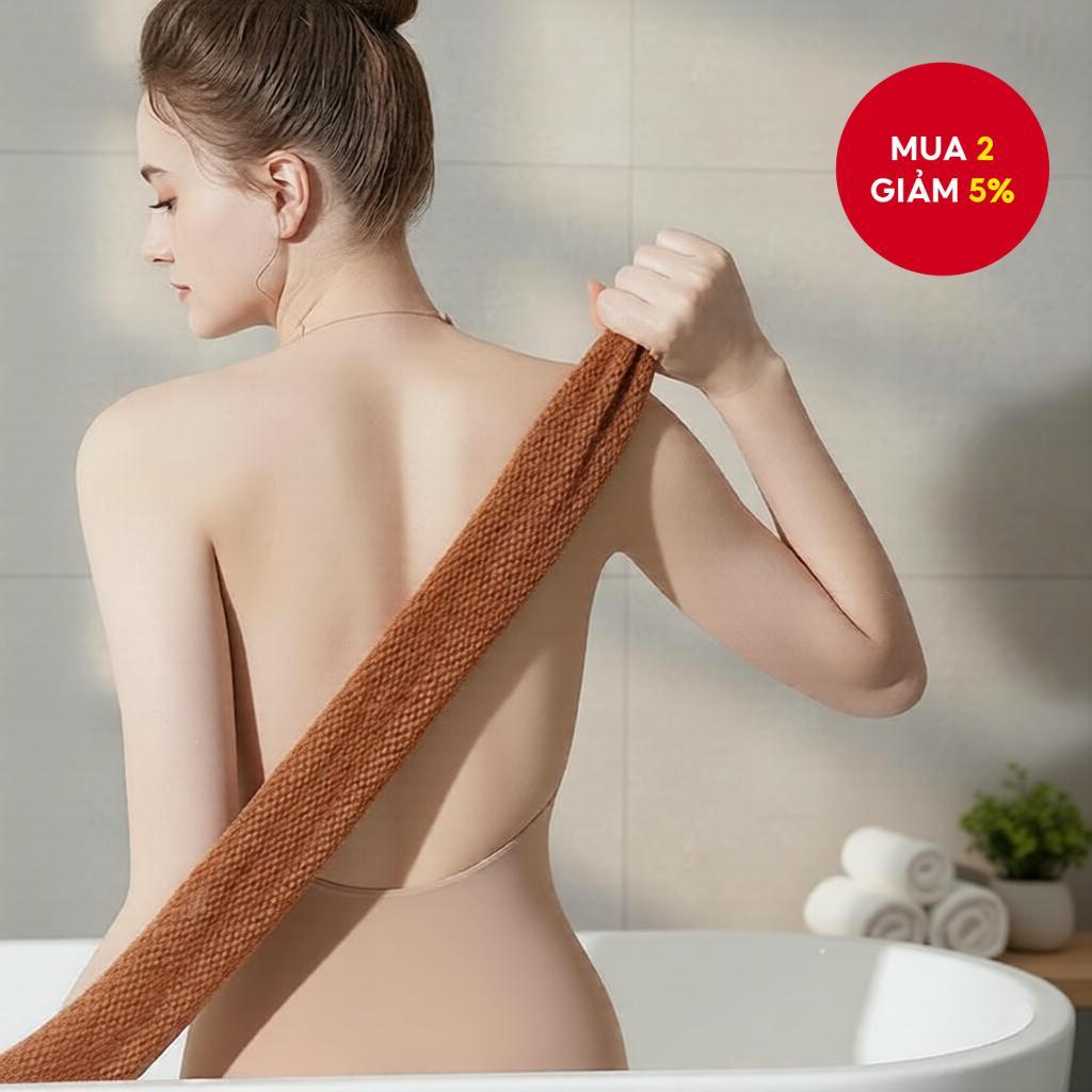Combo Bọt Biển và Gel Tắm African Net Sponge - Tẩy Tế Bào Chết Toàn Thân Dài Có Dây Đeo Lưng, Làm Sạ