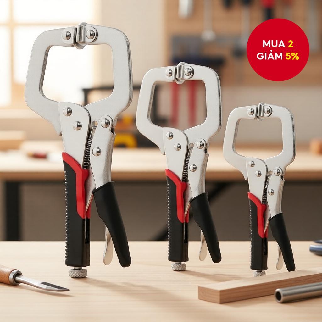 Kìm Kẹp Chữ C Chịu Lực 6.5, 9, 11 với Miếng Đệm Xoay, Kìm Khóa Vise Grip cho Dự Án Gỗ, Hàn, Xây Dựng