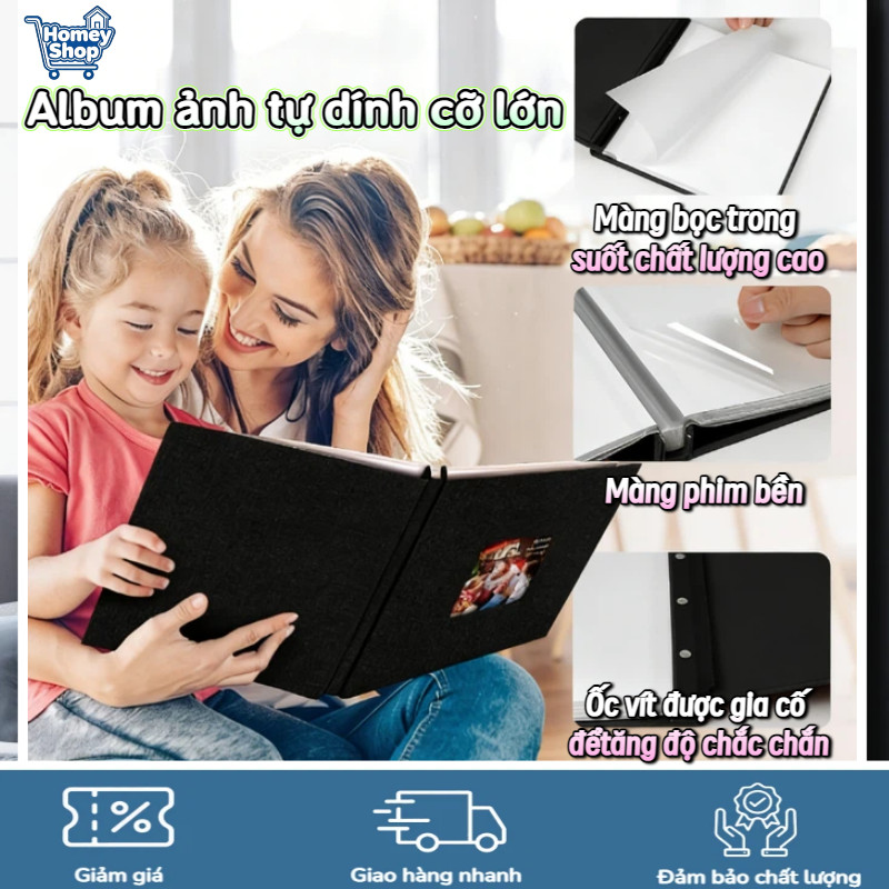 HomeyShop-Album ảnh tự dính cỡ lớn,bìa vải cao cấp có thể thay ảnh bìa, bảo vệ ảnh tối đa,Quà kỷ niệ