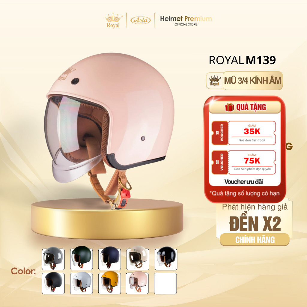 [Royal Helmet Store] Mũ Bảo Hiểm Trẻ Em 3/4 Royal M139 KID Kính Âm, Chống Nắng An Toàn Cao Cấp